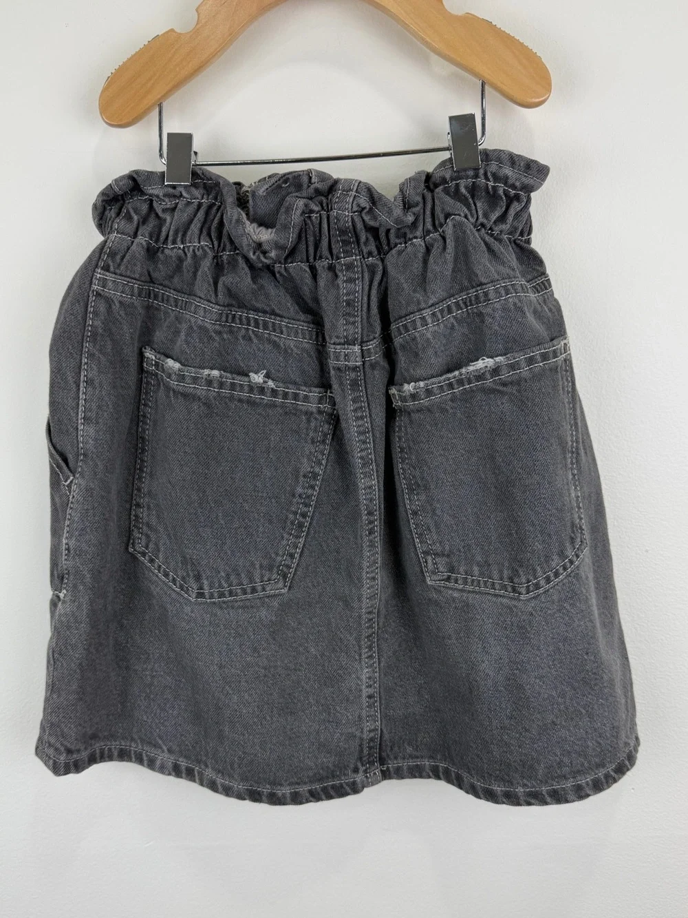 Zara Kids Black Washed Denim Paperbag Skirt Size 13-14 Y2K Utility